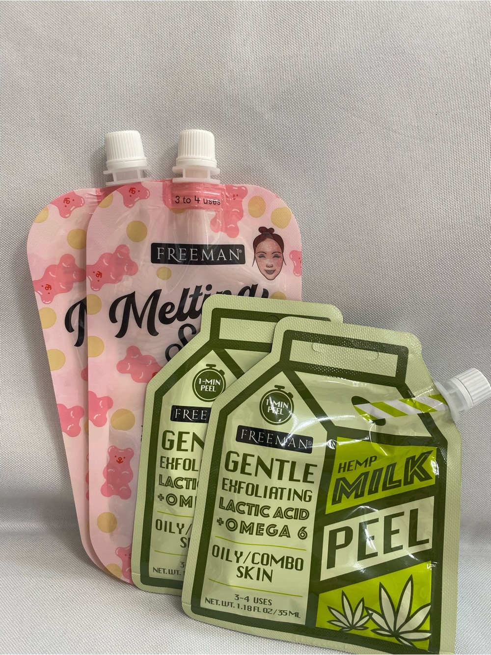 Freeman Gentle Hemp Milk Peel + Melting Sugar Packets - 4-MULTI-USE MASKS